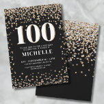 Modern Black Gold 100th Birthday Invitation<br><div class="desc">Introducing a chic and celebratory 100th birthday party invitation, perfect for marking this incredible milestone in style. The elegant design features a mix of gold and silver glitter confetti, adding a touch of fun and festivity. At the top, "100" is prominently displayed in bold font, setting the tone for an...</div>
