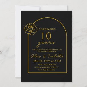 Modern Black & Gold 10th Wedding Anniversary Party Invitation