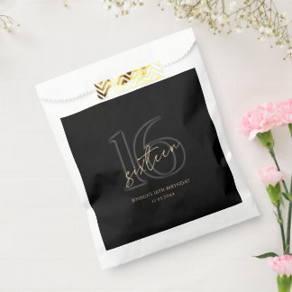 Modern Black Gold 16th Birthday Party Favor Bag