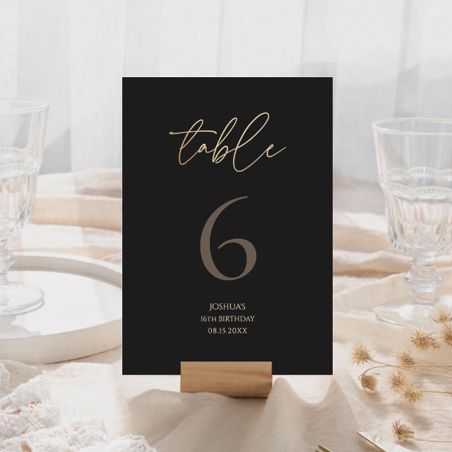 Modern Black Gold 16th Birthday Party Table Number (Modern Black Gold 16th Birthday Party Table Number)