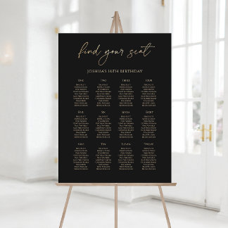 Modern Black Gold 16th Birthday Seating Chart Foam Board