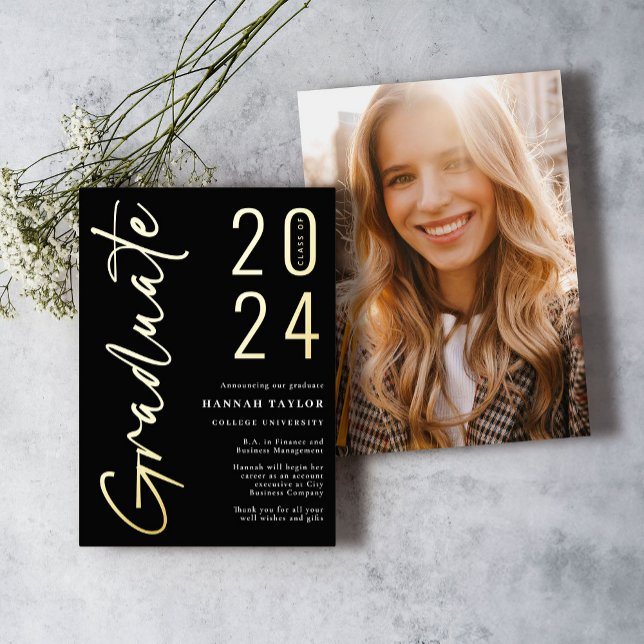 Modern Black Gold 2024 Graduation Announcement (Creator Uploaded)