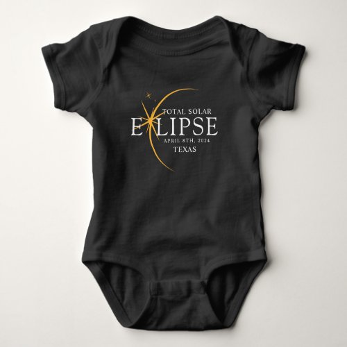 Modern Black  Gold 2024 Texas Total Solar Eclipse Baby Bodysuit
