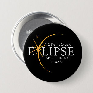 Modern Black & Gold 2024 Texas Total Solar Eclipse Button