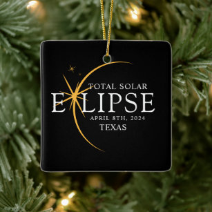 Modern Black & Gold 2024 Texas Total Solar Eclipse Ceramic Ornament
