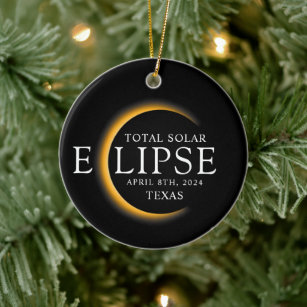 Modern Black & Gold 2024 Texas Total Solar Eclipse Ceramic Ornament