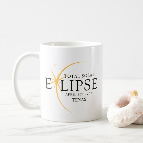 Modern Black  Gold 2024 Texas Total Solar Eclipse Coffee Mug