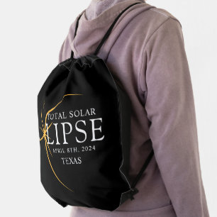 Modern Black & Gold 2024 Texas Total Solar Eclipse Drawstring Bag