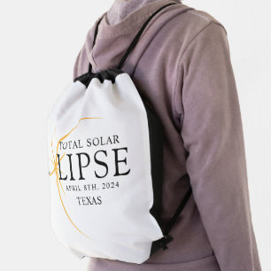 Modern Black & Gold 2024 Texas Total Solar Eclipse Drawstring Bag