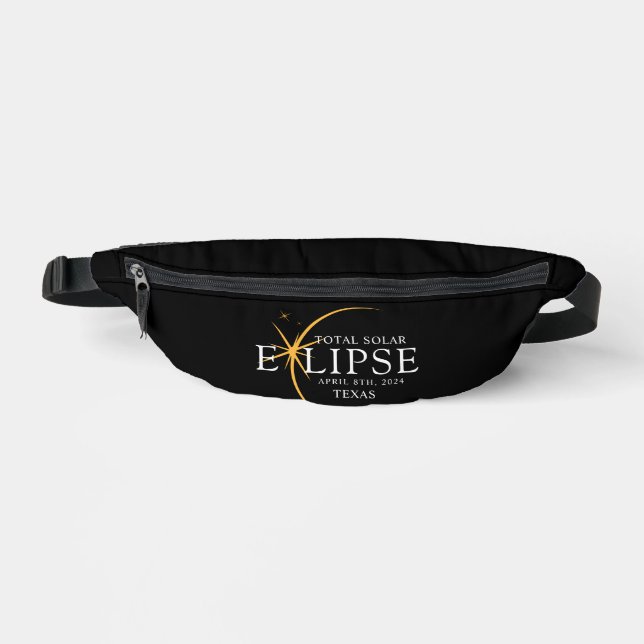 Modern Black & Gold 2024 Texas Total Solar Eclipse Fanny Pack (Front)