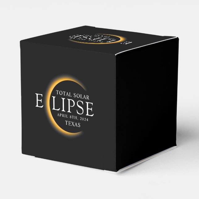 Modern Black & Gold 2024 Texas Total Solar Eclipse Favor Boxes (Back Side)