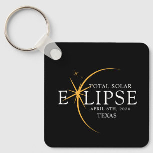 Modern Black & Gold 2024 Texas Total Solar Eclipse Keychain