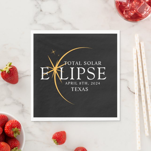 Modern Black & Gold 2024 Texas Total Solar Eclipse Napkins (Insitu)