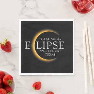 Modern Black & Gold 2024 Texas Total Solar Eclipse Napkins