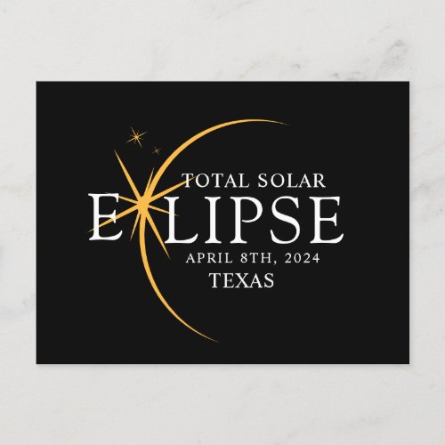 Modern Black  Gold 2024 Texas Total Solar Eclipse Postcard