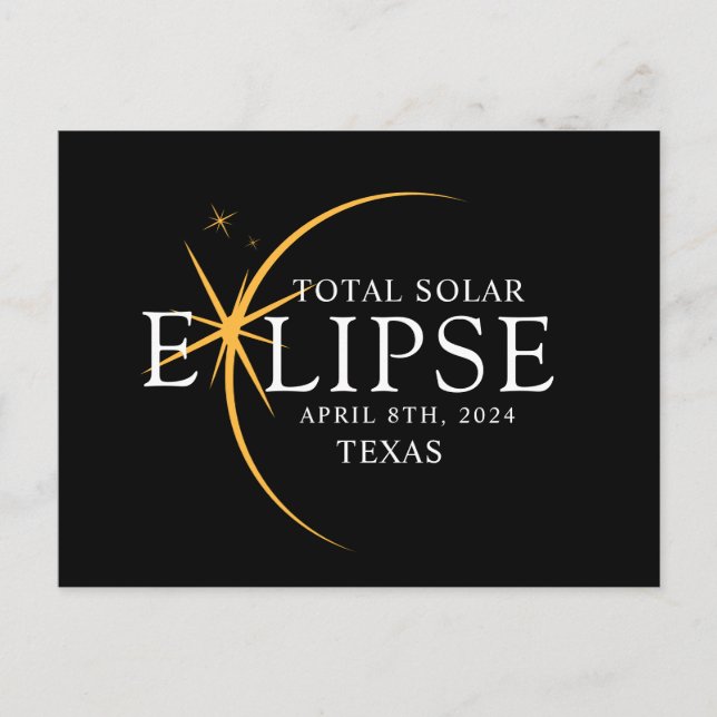 Modern Black & Gold 2024 Texas Total Solar Eclipse Postcard (Front)