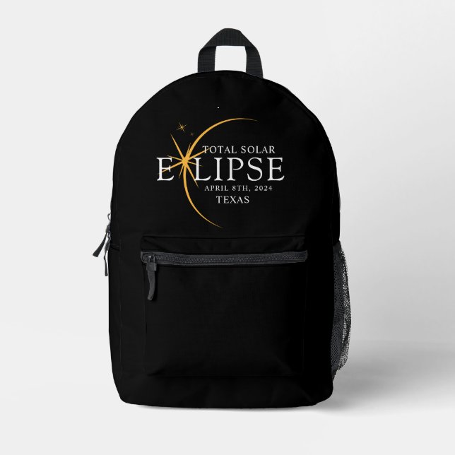 Modern Black & Gold 2024 Texas Total Solar Eclipse Printed Backpack (Front)