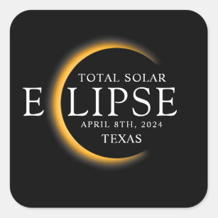 Modern Black & Gold 2024 Texas Total Solar Eclipse Square Sticker