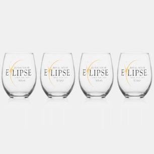 Modern Black & Gold 2024 Texas Total Solar Eclipse Stemless Wine Glass