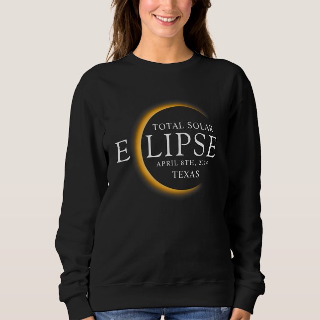Modern Black & Gold 2024 Texas Total Solar Eclipse Sweatshirt (Front)