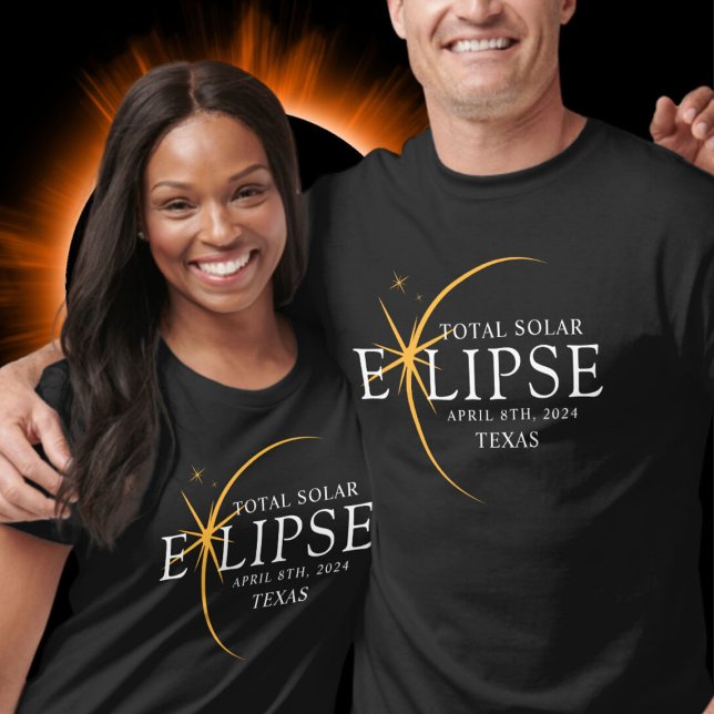Modern Black & Gold 2024 Texas Total Solar Eclipse T-Shirt (Creator Uploaded)