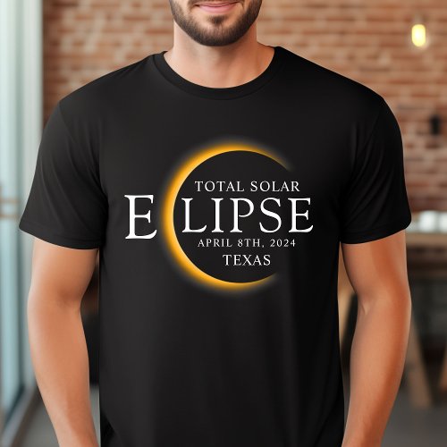 Modern Black  Gold 2024 Texas Total Solar Eclipse T_Shirt