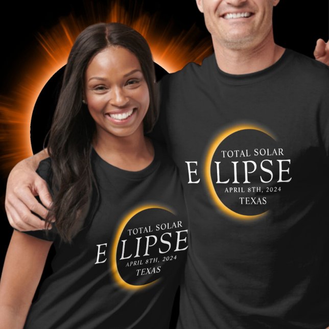 Modern Black & Gold 2024 Texas Total Solar Eclipse T-Shirt (Creator Uploaded)