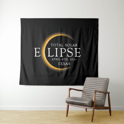 Modern Black  Gold 2024 Texas Total Solar Eclipse Tapestry
