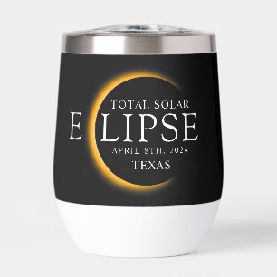 Modern Black & Gold 2024 Texas Total Solar Eclipse Thermal Wine Tumbler
