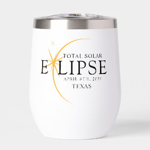 Modern Black & Gold 2024 Texas Total Solar Eclipse Thermal Wine Tumbler