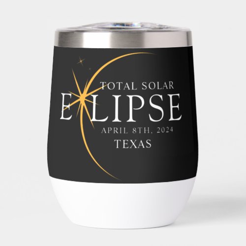 Modern Black  Gold 2024 Texas Total Solar Eclipse Thermal Wine Tumbler