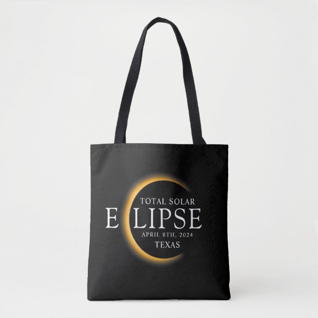 Modern Black & Gold 2024 Texas Total Solar Eclipse Tote Bag (Front)