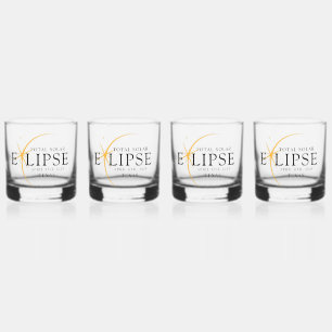 Modern Black & Gold 2024 Texas Total Solar Eclipse Whiskey Glass