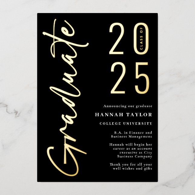 Modern Black Gold 2025 Graduation Announcement (Front)