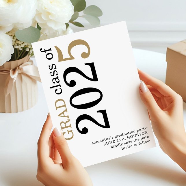 Modern Black Gold 2025 Graduation Save The Date (front view)