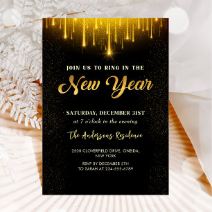 Modern Black Gold 2025 New Year's Eve Party Invitation