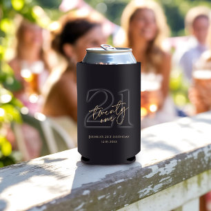 Modern Black Gold 21st Birthday Party Can Cooler