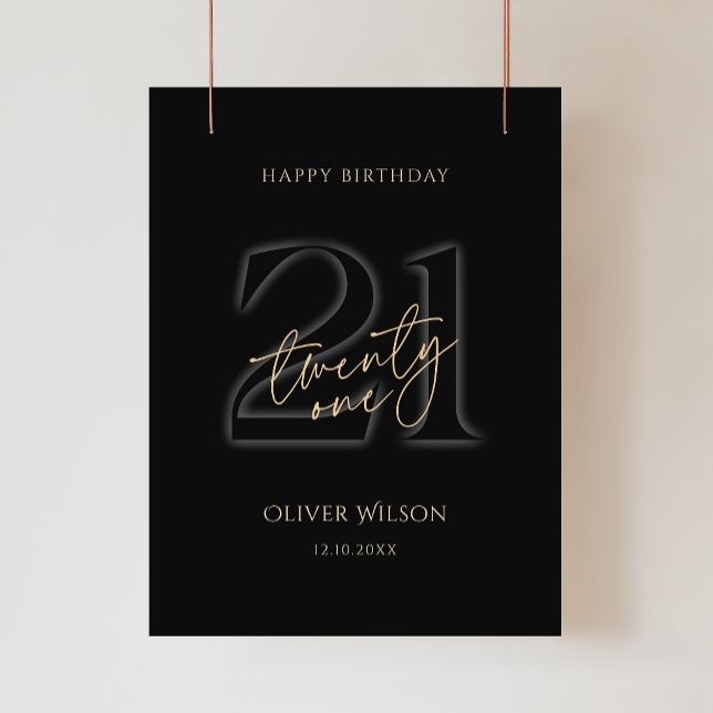 Modern Black Gold 21st Birthday Party Poster (Modern Black Gold 21st Birthday Party Poster)
