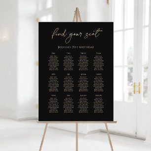 Modern Black Gold 21st Birthday Seating Chart Foam Board
