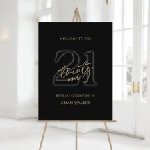 Modern Black Gold 21st Birthday Welcome Sign