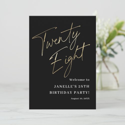 Modern Black Gold 28th Birthday Party Welcome Invitation
