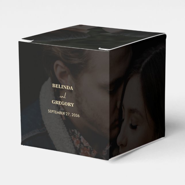 Modern Black Gold 2 Photo Overlay Wedding Favor Boxes (Front Side)