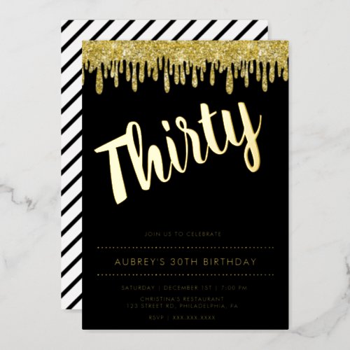 Modern Black Gold 30th Birthday Foil Invitation