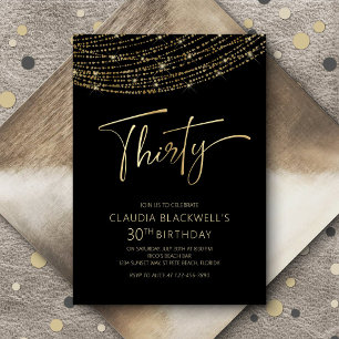 Modern Black Gold 30th Birthday Invitation