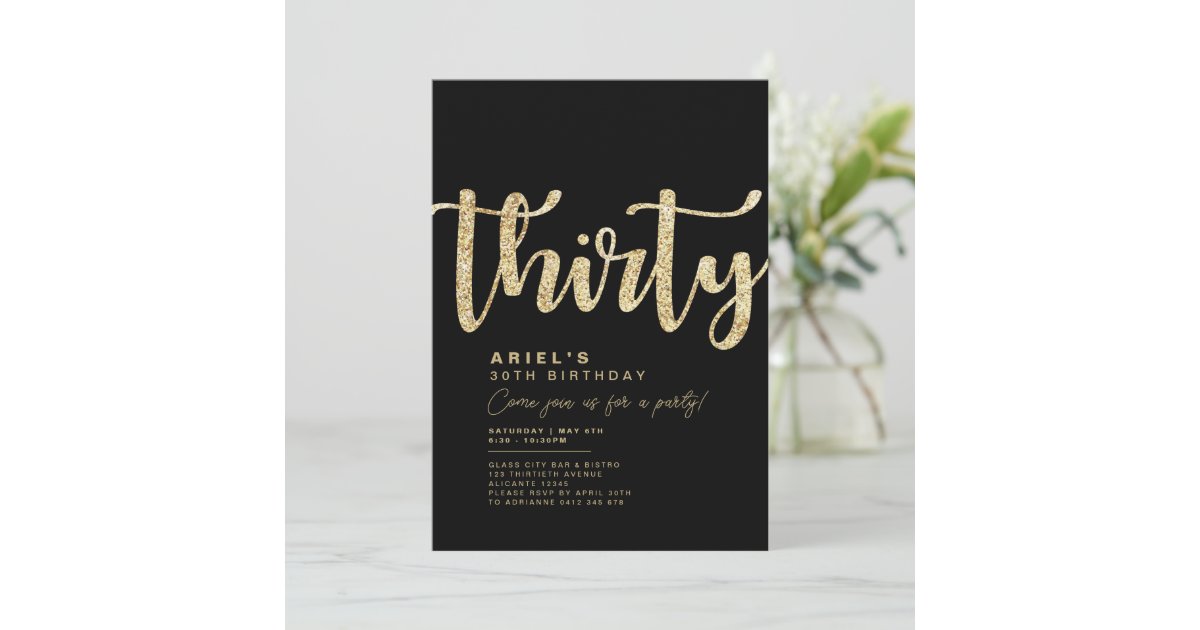 Modern Black & Gold 30th Birthday Invitation | Zazzle