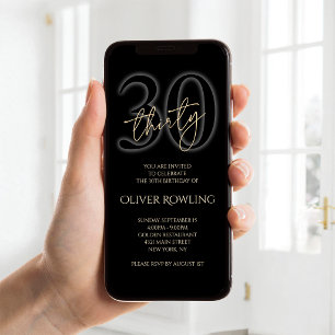 Modern Black Gold 30th Birthday Mobile Invite