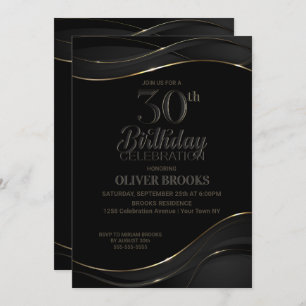 Modern Black Gold 30th Birthday Party Invitation