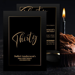 Modern Black Gold 30th Birthday Party Invitation | Zazzle