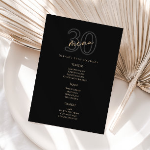 Modern Black Gold 30th Birthday Party Menu Card