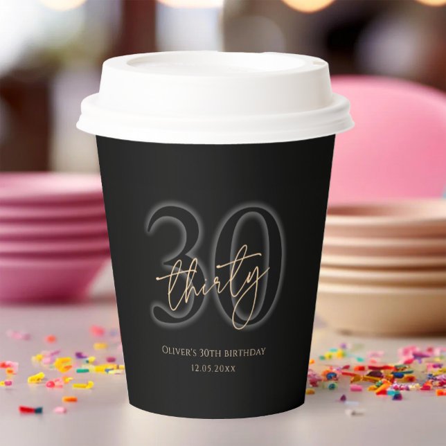Modern Black Gold 30th Birthday Party Paper Cups (Modern Black Gold 30th Birthday Party Paper Cups)
